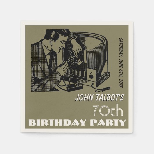 ヴィンテージTVリペアラー70th誕生日パーティーPナプキン スタンダードカクテルナプキン (正面)