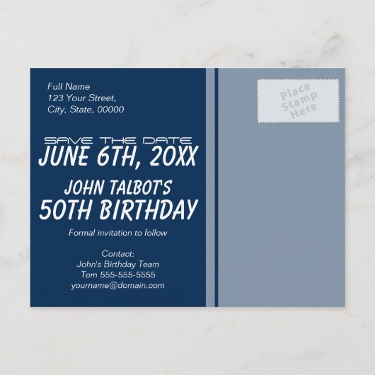 ヴィンテージTVレコーダー50誕生日日付の保存 案内ポストカード (裏面)