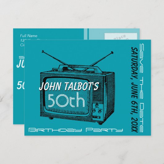 ヴィンテージTV 50誕生日日付の保存 案内ポストカード (正面/裏面)