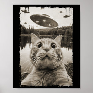 ヴィンテージUfoの遭遇 – おもしろい UfoとCat Sel ポスター