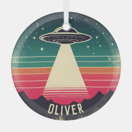 ヴィンテージUFOアットサンセットパーソナライズされた ガラスオーナメント