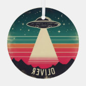 ヴィンテージUFOアットサンセットパーソナライズされた ガラスオーナメント (裏面)