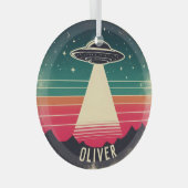 ヴィンテージUFOアットサンセットパーソナライズされた ガラスオーナメント (正面右)