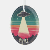 ヴィンテージUFOアットサンセットパーソナライズされた ガラスオーナメント (正面左)