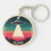 ヴィンテージUFOアットサンセットパーソナライズされた キーホルダー (裏面)
