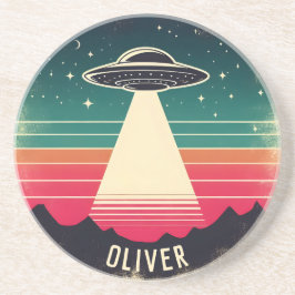 ヴィンテージUFOアットサンセットパーソナライズされた コースター