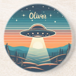 ヴィンテージUFOアットサンセットパーソナライズされた コースター