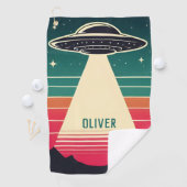 ヴィンテージUFOアットサンセットパーソナライズされた ゴルフタオル (インサイチュ)