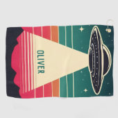 ヴィンテージUFOアットサンセットパーソナライズされた ゴルフタオル (横)