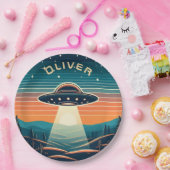 ヴィンテージUFOアットサンセットパーソナライズされた ペーパープレート (パーティー)