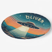 ヴィンテージUFOアットサンセットパーソナライズされた ペーパープレート (アングル)