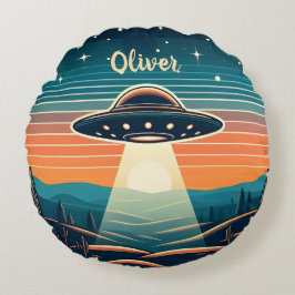 ヴィンテージUFOアットサンセットパーソナライズされた ラウンドクッション
