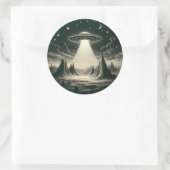 ヴィンテージUFO Over Mountainソーサー飛んでいるエイリアン ラウンドシール (バッグ)