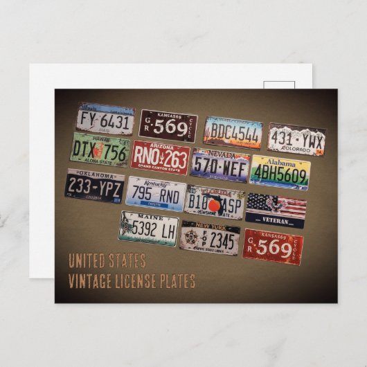ヴィンテージUSライセンスプレート ポストカード (正面/裏面)