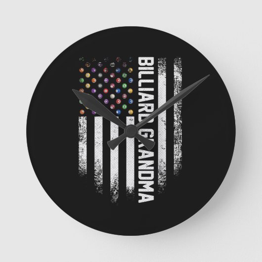 ヴィンテージUSAアメリカンフラグプールビリヤードおばあちゃん ラウンド壁時計 (正面)