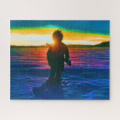 ヴィンテージUSAアラスカのエスキモーのハンターの夕日 ジグソーパズル (横)