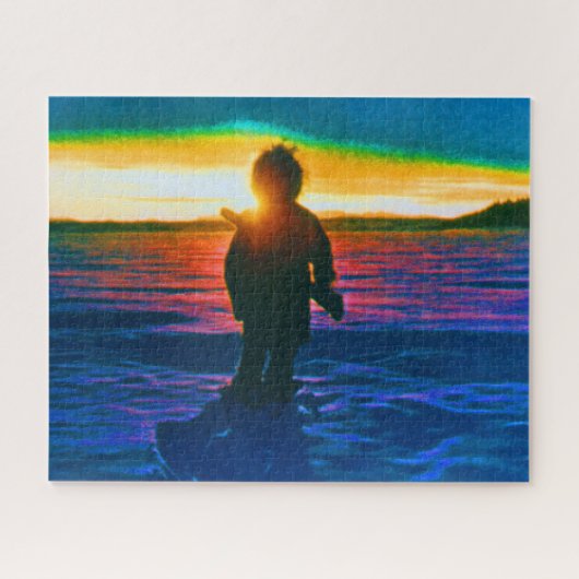 ヴィンテージUSAアラスカのエスキモーのハンターの夕日 ジグソーパズル (横)