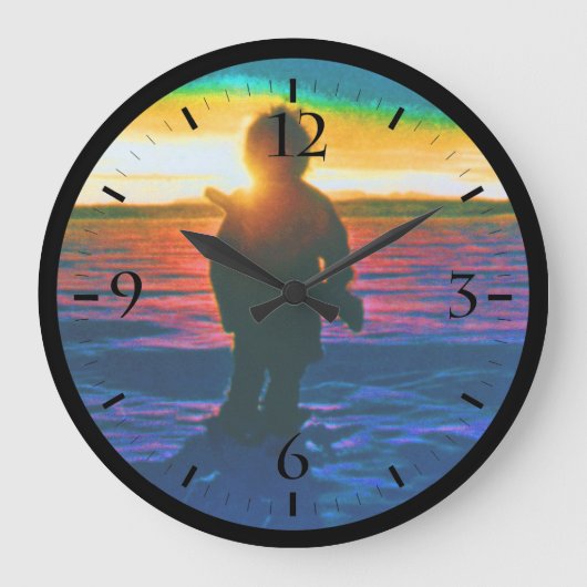 ヴィンテージUSAアラスカのエスキモーのハンターの夕日 ラージ壁時計 (正面)