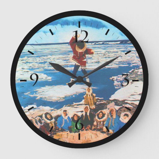 ヴィンテージUSAアラスカのエスキモー毛布トッシング ラージ壁時計 (正面)