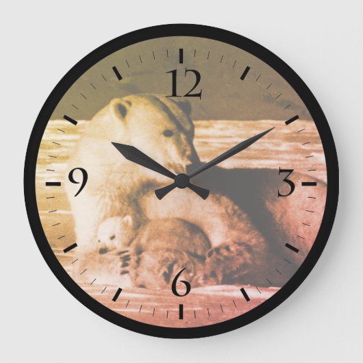 ヴィンテージUSAアラスカの母親のホッキョクグマ大Cを見る ラージ壁時計 (正面)