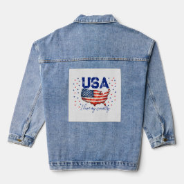 ヴィンテージUSAマップ パトリオティックTシャツ - 私の国が大好き デニムジャケット