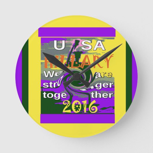 ヴィンテージUSA強く一緒に抽象芸術アートプリント ラウンド壁時計 (正面)