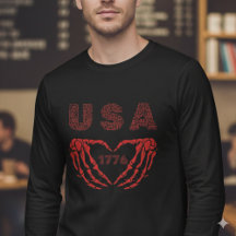 ヴィンテージUSA 1776 スケルトンハートハンド Tシャツ