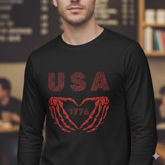 ヴィンテージUSA 1776 スケルトンハートハンド Tシャツ