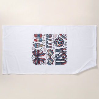 ヴィンテージUSA 1776 愛国的な夏のTシャツデザイン 1 ビーチタオル