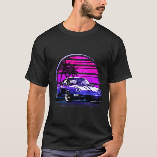 ヴィンテージVAPORWAVEレトロサンセット80s車 Tシャツ (正面)