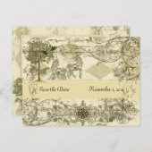 ヴィンテージVerdigris Unicorn日付を保存 案内ポストカード (正面/裏面)