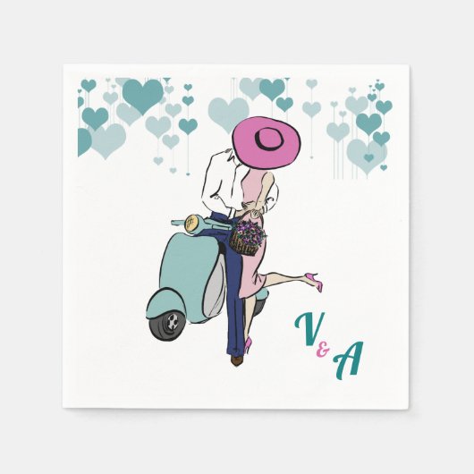 ヴィンテージVespaカップル表の設定 スタンダードカクテルナプキン (正面)