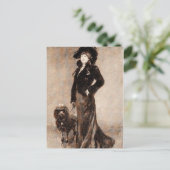 ヴィンテージwビクトリアンプードルドッグテンプレートドッグ ポストカード (スタンド正面)