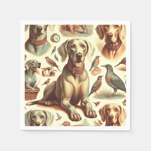 ヴィンテージWeimaranerシームレス スタンダードカクテルナプキン (正面)