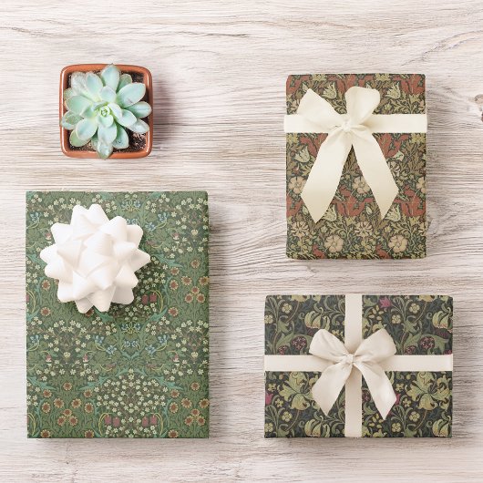 ヴィンテージWilliam Morrisパターンフローラ緑 ラッピングペーパーシート