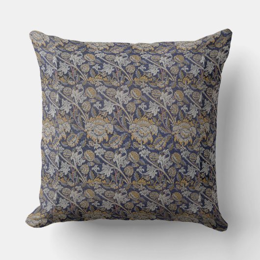 ヴィンテージWilliam Morris Weyパターン青の背景 クッション (正面)