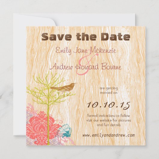ヴィンテージWoodGrain結婚式の日付を保存 セーブザデート (正面)