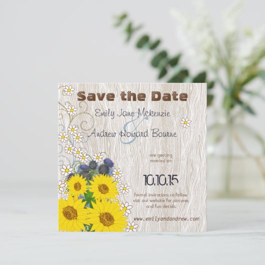 ヴィンテージWoodGrain結婚式の日付を保存 セーブザデート (スタンド正面)