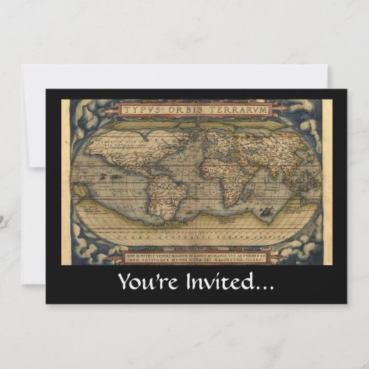 ヴィンテージWorld Map Atlas Historicalデザイン 招待状 (正面)