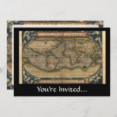 ヴィンテージWorld Map Atlas Historicalデザイン 招待状 (正面/裏面)