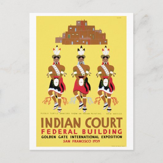 ヴィンテージWPAプエブロタートルダンサーNew Mexico ポストカード (正面)