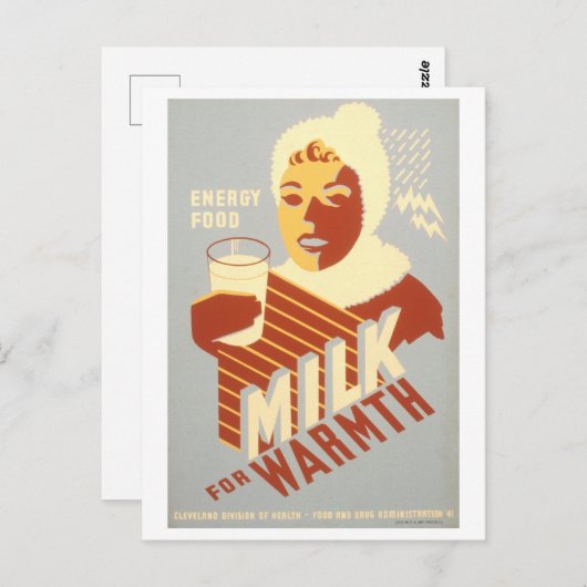 ヴィンテージWPAポスターミルク暖かいポストカード ポストカード (正面/裏面)