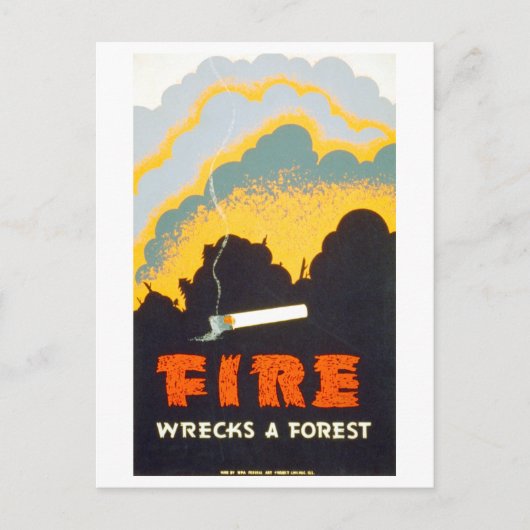 ヴィンテージWPAポスター:「Fire Rebks a Forest」 ポストカード (正面)