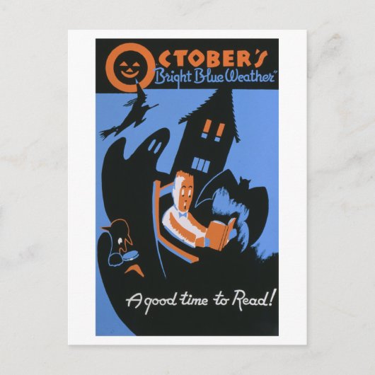 ヴィンテージWPAライブラリポスター10月読の ポストカード (正面)