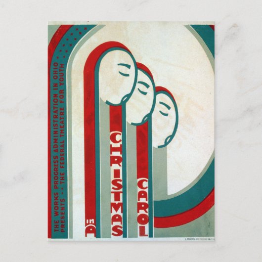 ヴィンテージWPA連邦劇場Aクリスマスカロル シーズンポストカード (正面)