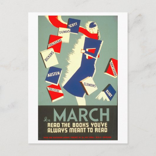 ヴィンテージWPA Library Poster March 読's ポストカード (正面)