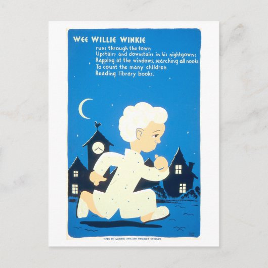 ヴィンテージWPA Library Poster with Wee Willie Winkie ポストカード (正面)