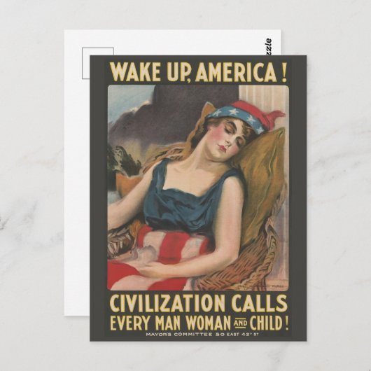 ヴィンテージWWIウェイクアップアメリカ ポストカード (正面/裏面)