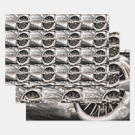 ヴィンテージWWII時代の飛行機 ラッピングペーパーシート (セット)