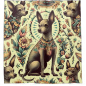 ヴィンテージXoloitzcuintleシームレス シャワーカーテン (正面)